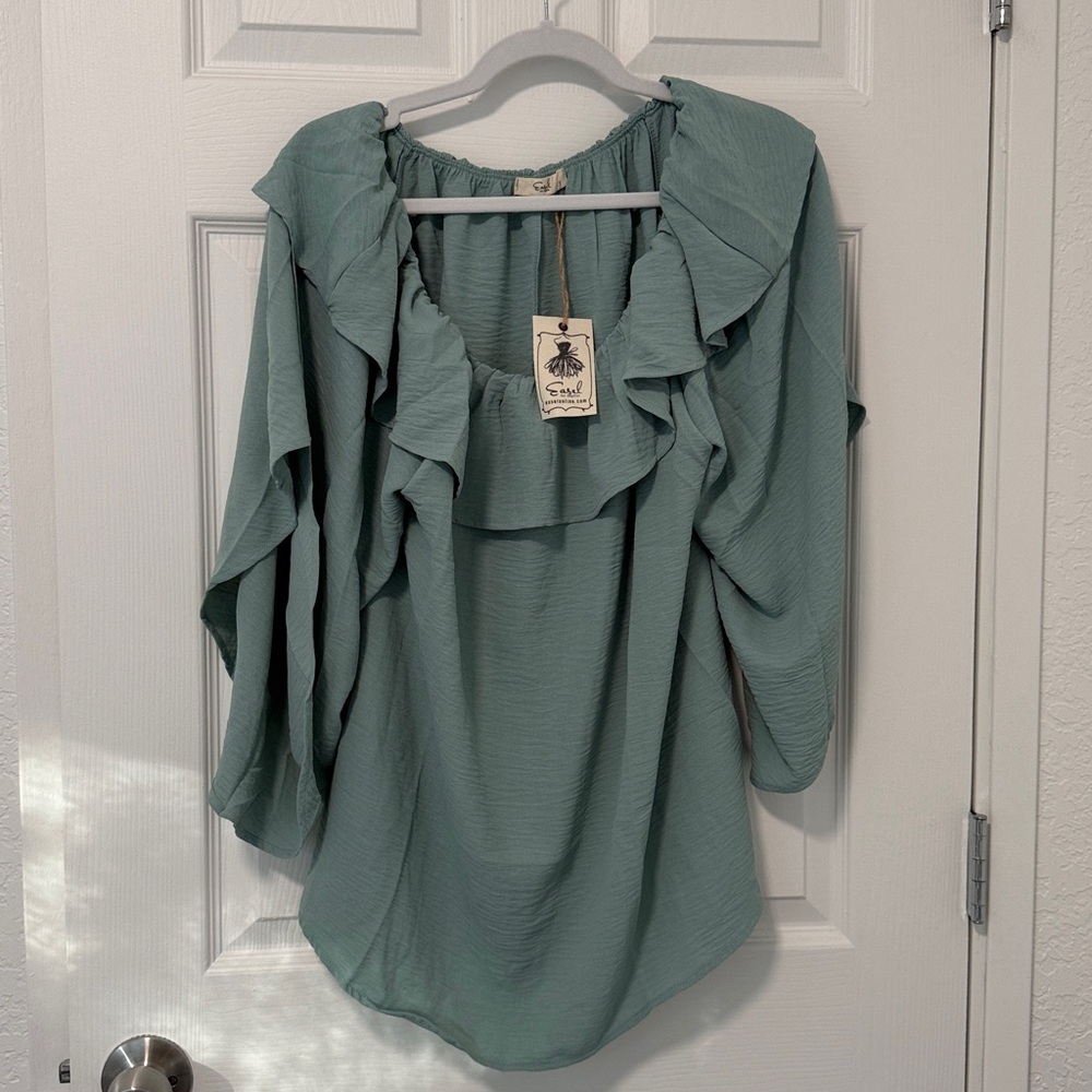 NWT Easel Sage Ruffled Off The Shoulder Blouse